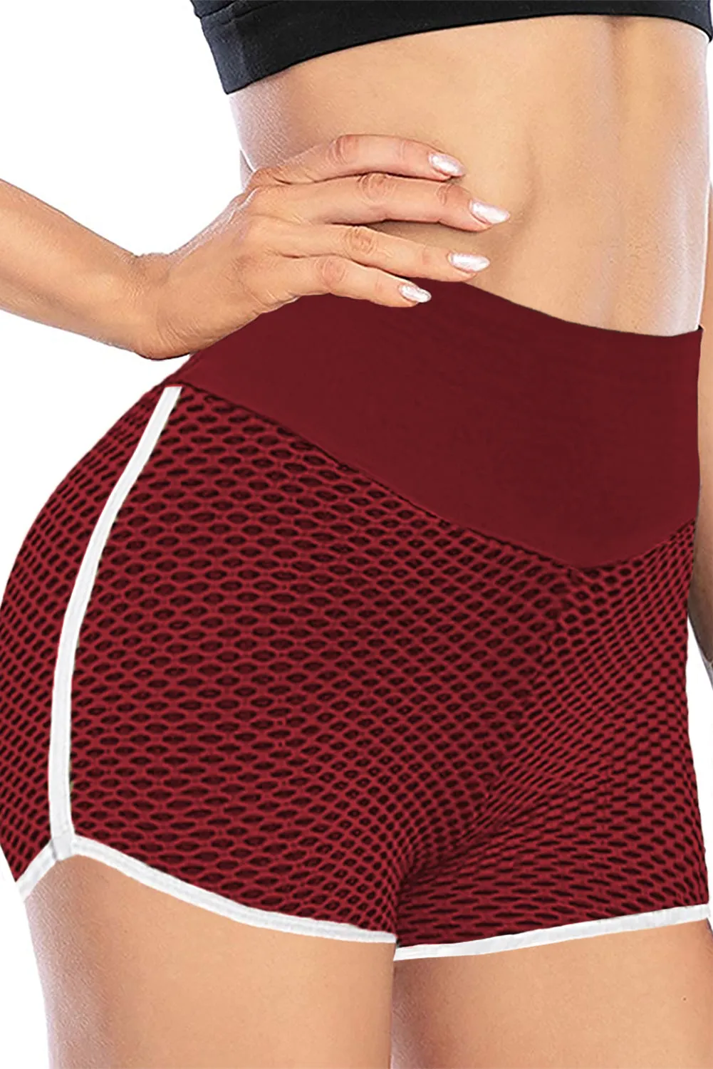 Butt Lifting  Honeycomb Contrast Stripes Yoga Shorts