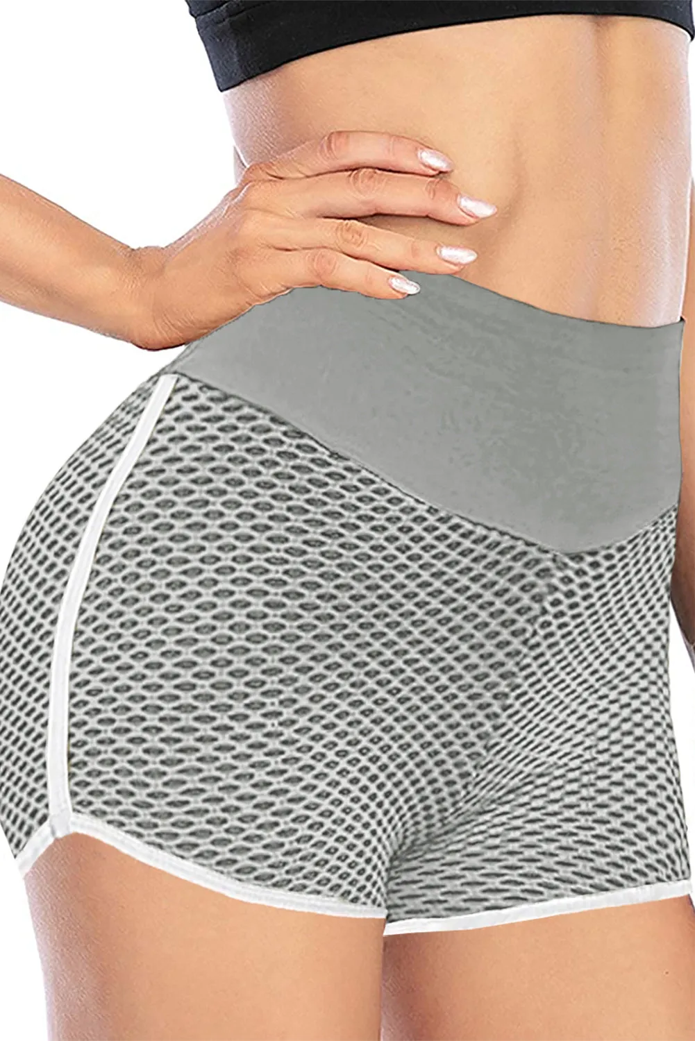 Butt Lifting  Honeycomb Contrast Stripes Yoga Shorts