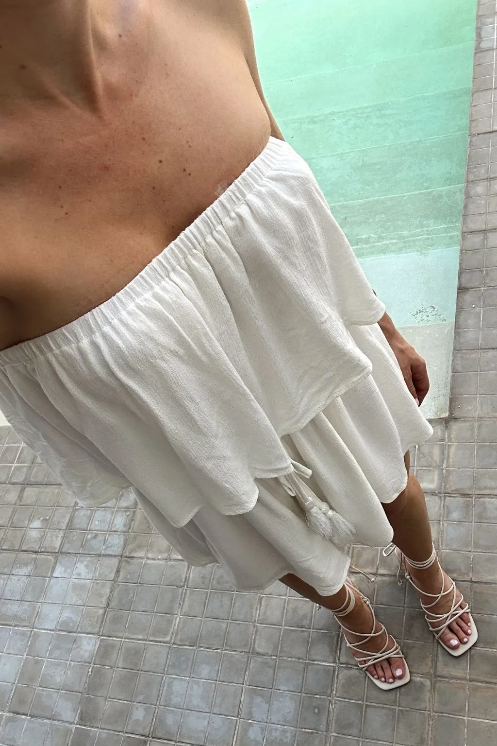 Cascade White Plisse Romper