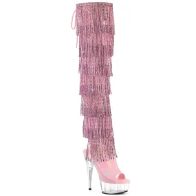 DELIGHT-3017HG-RSF Pink Rhinestone Fringe Thigh High Sexy Boot