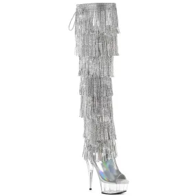DELIGHT-3017HG-RSF Silver Rhinestone Fringe Platform Thigh Boot
