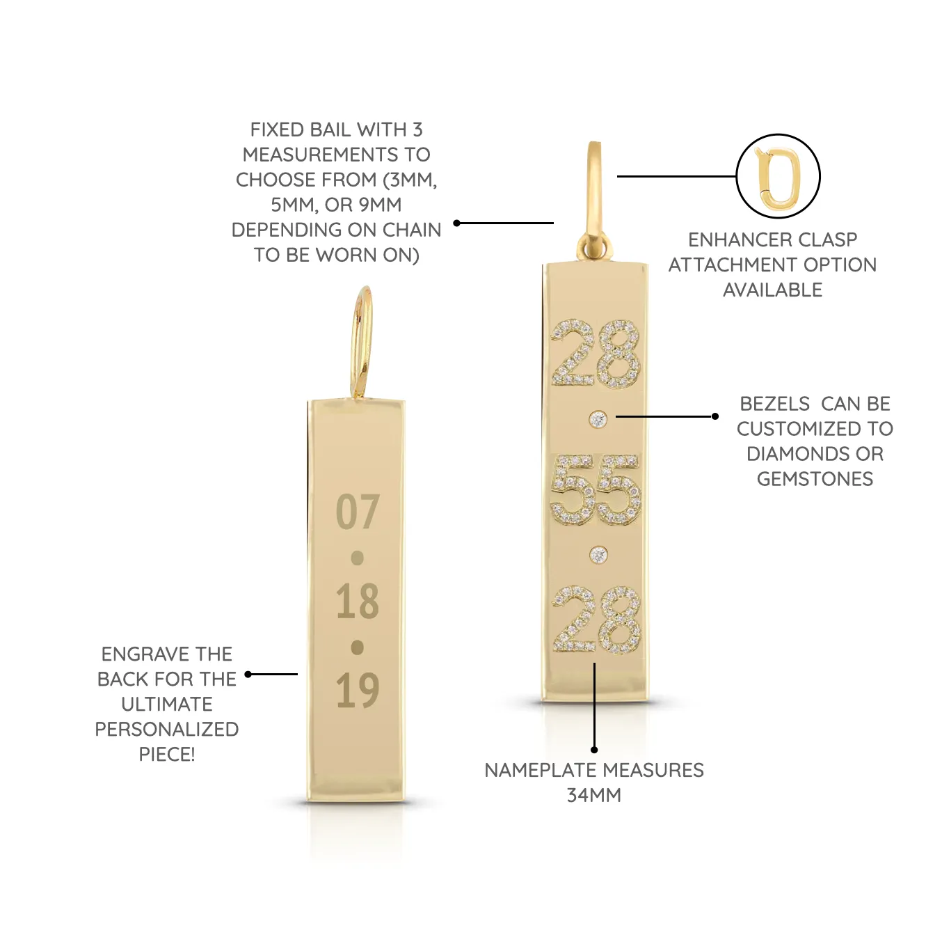 Diamond Vertical Date Nameplate Charm