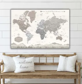 Farmhouse Personalized Push Pin World Map - Single Panel