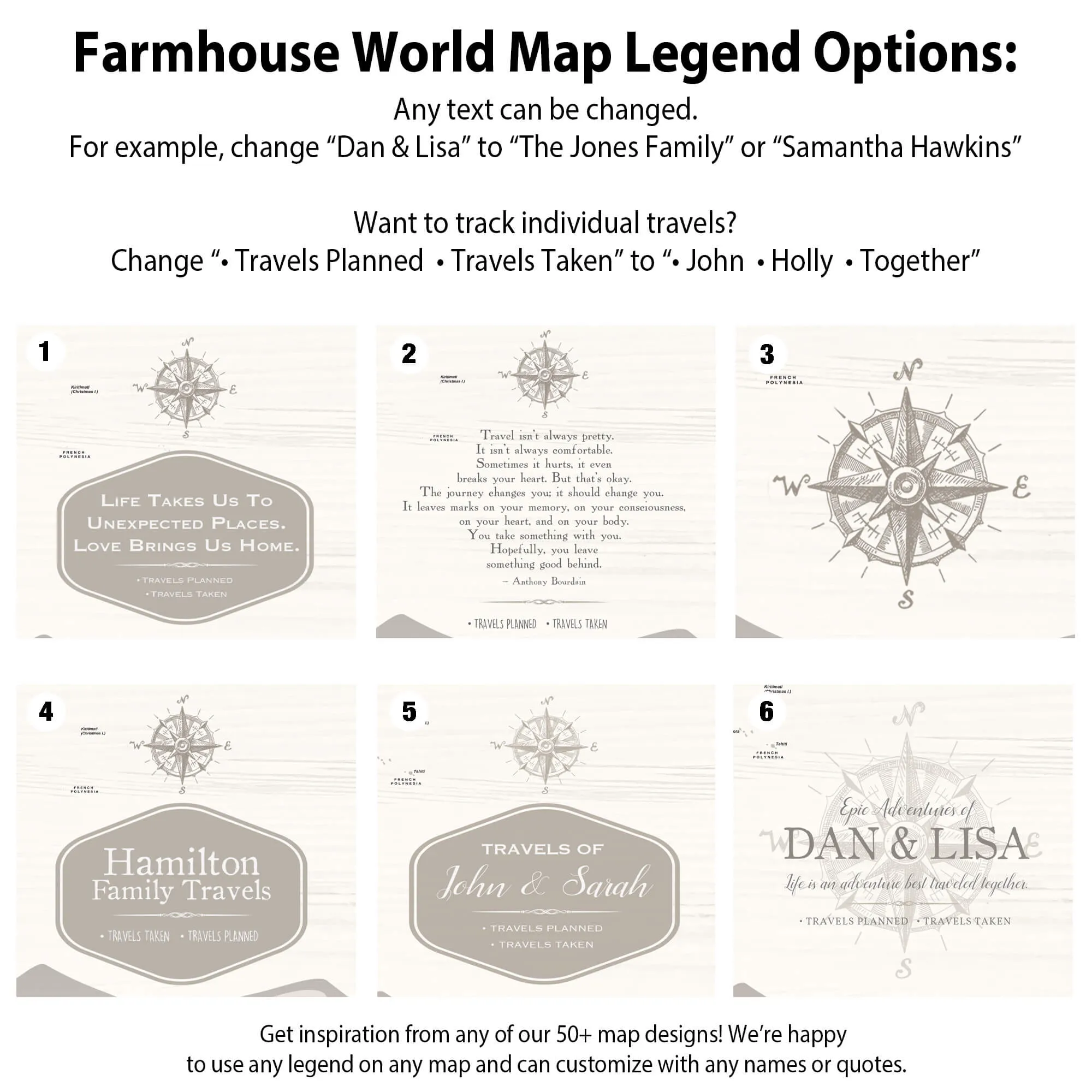Farmhouse Personalized Push Pin World Map - Single Panel