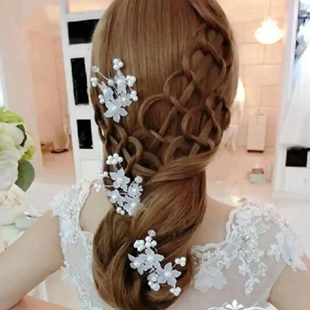 Flower Faux Pearl Wedding Hair Pin Trendy Tiara Wedding Hair Comb Bridal Hairpins White Pearl Rhinestone Head Jewelry Hair Clip