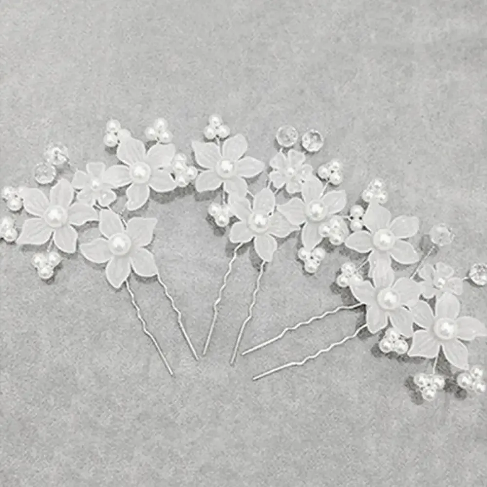 Flower Faux Pearl Wedding Hair Pin Trendy Tiara Wedding Hair Comb Bridal Hairpins White Pearl Rhinestone Head Jewelry Hair Clip