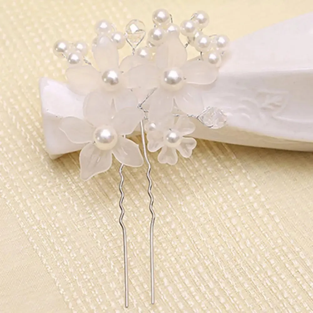 Flower Faux Pearl Wedding Hair Pin Trendy Tiara Wedding Hair Comb Bridal Hairpins White Pearl Rhinestone Head Jewelry Hair Clip