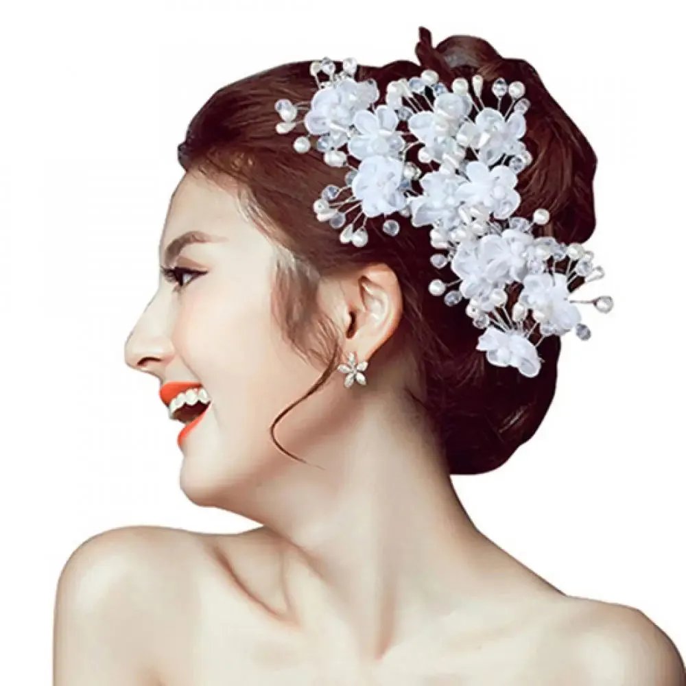 Flower Faux Pearl Wedding Hair Pin Trendy Tiara Wedding Hair Comb Bridal Hairpins White Pearl Rhinestone Head Jewelry Hair Clip