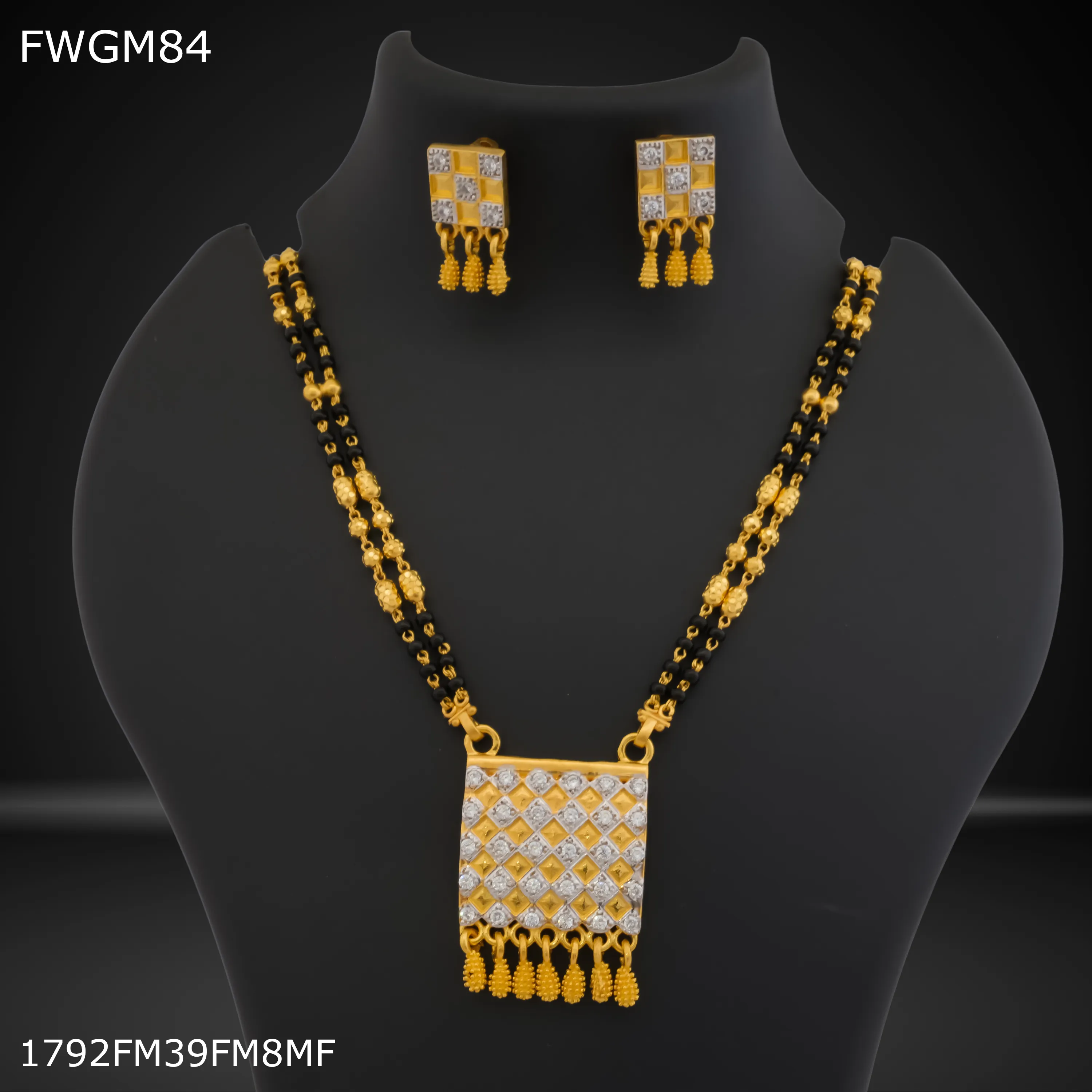 Freemen 1MG Two line square AD mangalsutra with earrings for women - FWGM84