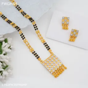 Freemen 1MG Two line square AD mangalsutra with earrings for women - FWGM84
