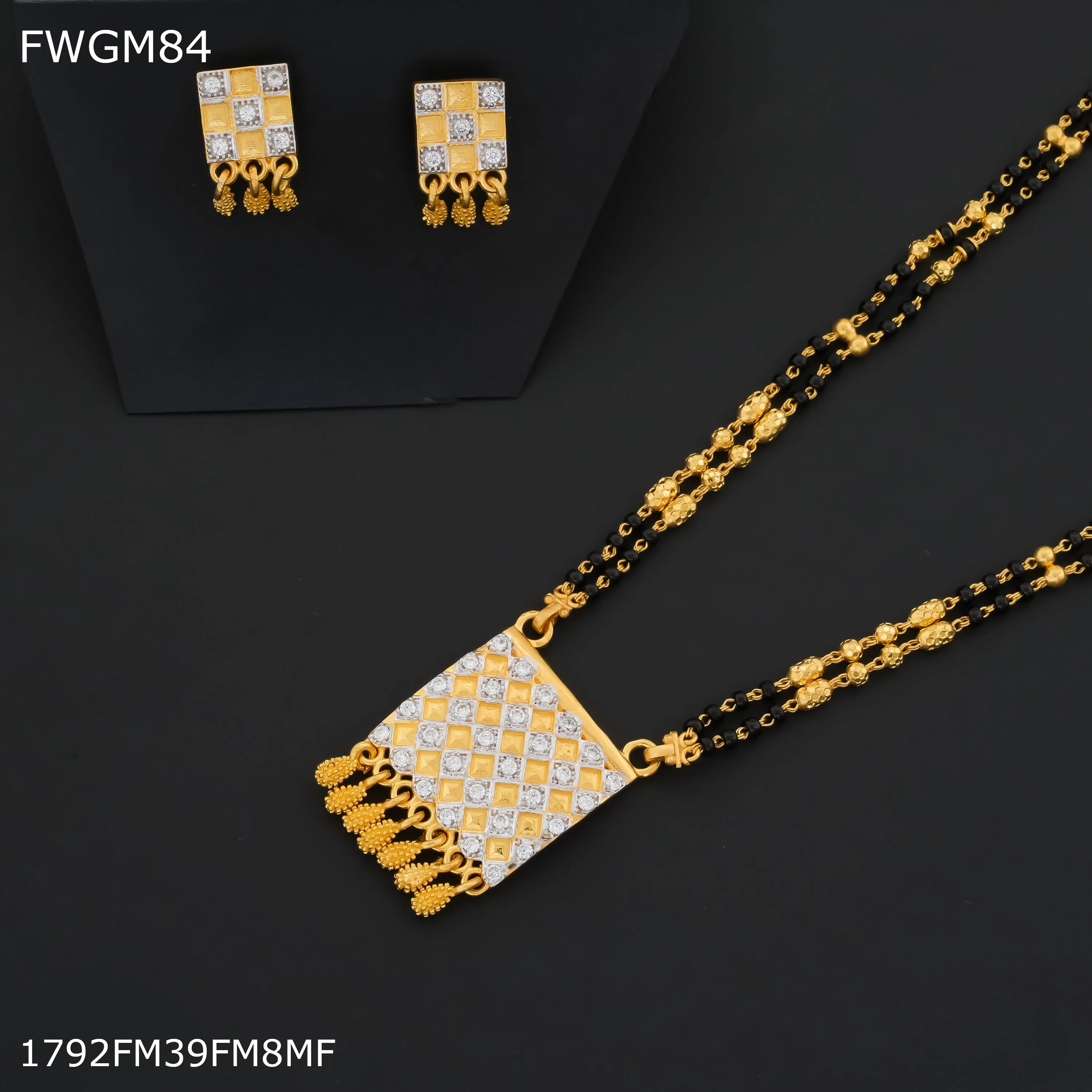 Freemen 1MG Two line square AD mangalsutra with earrings for women - FWGM84