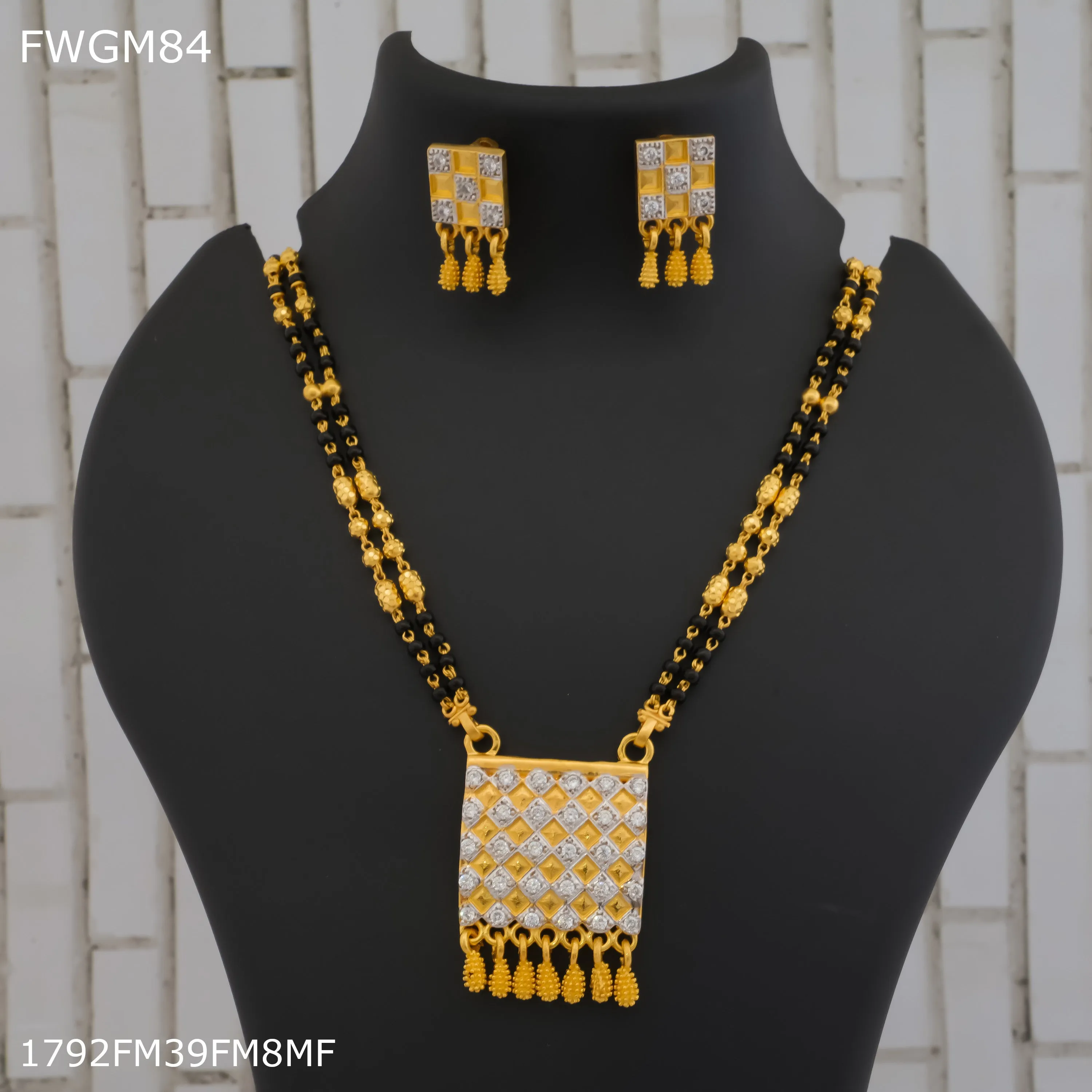 Freemen 1MG Two line square AD mangalsutra with earrings for women - FWGM84