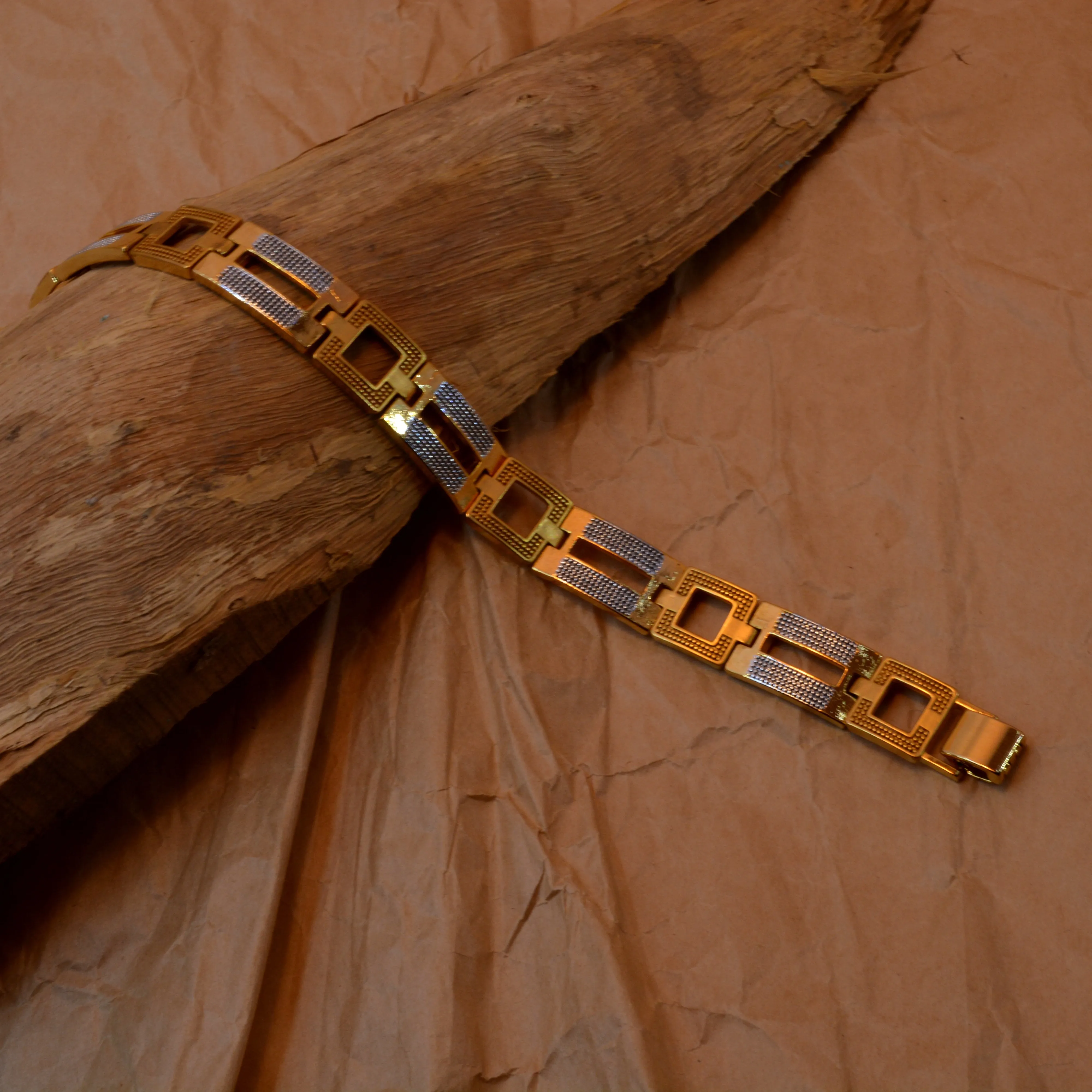 Freemen 2 Square Golden Bracelet For Men - FMB46