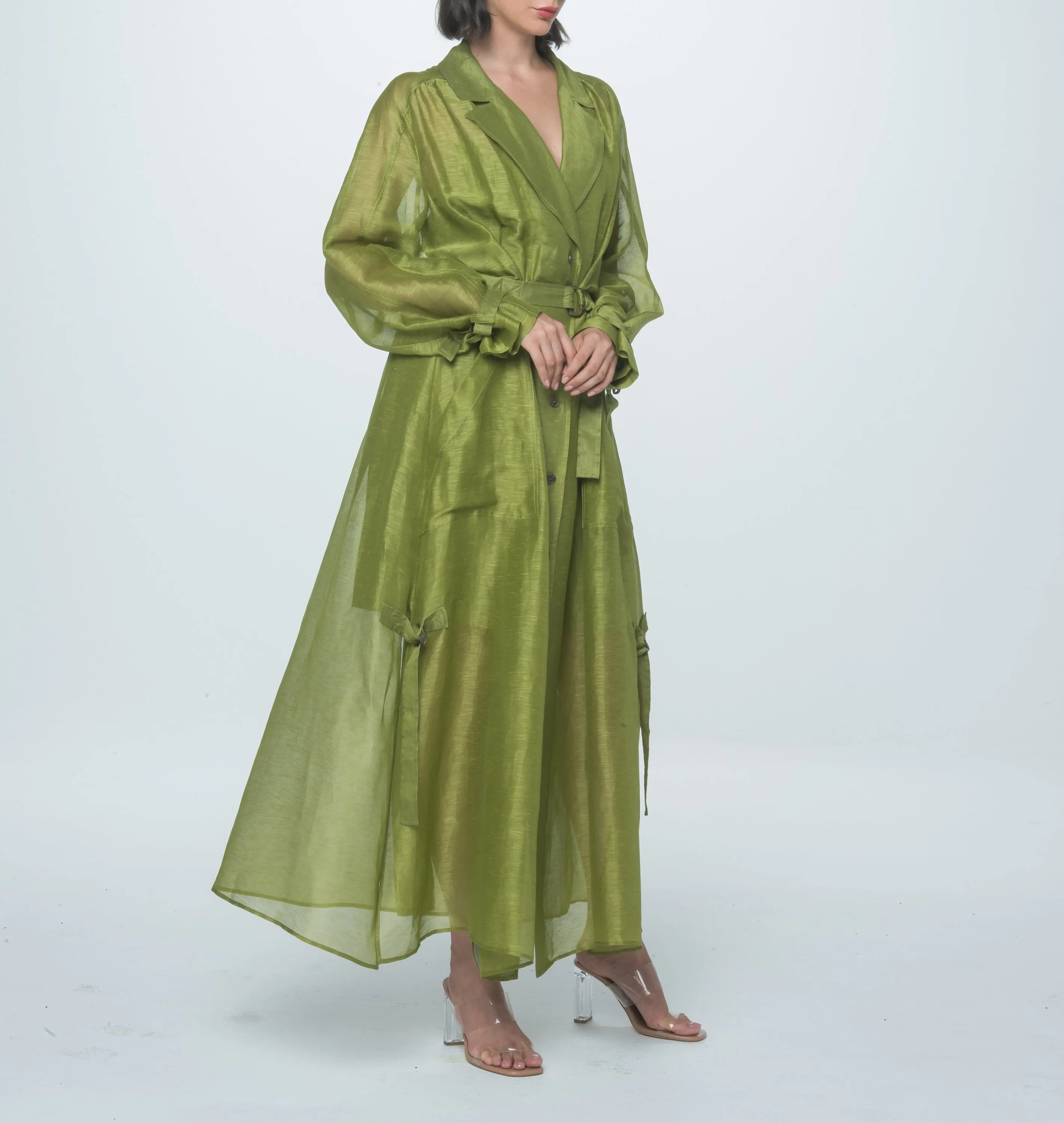 Green Linen Silk Muslin Dress
