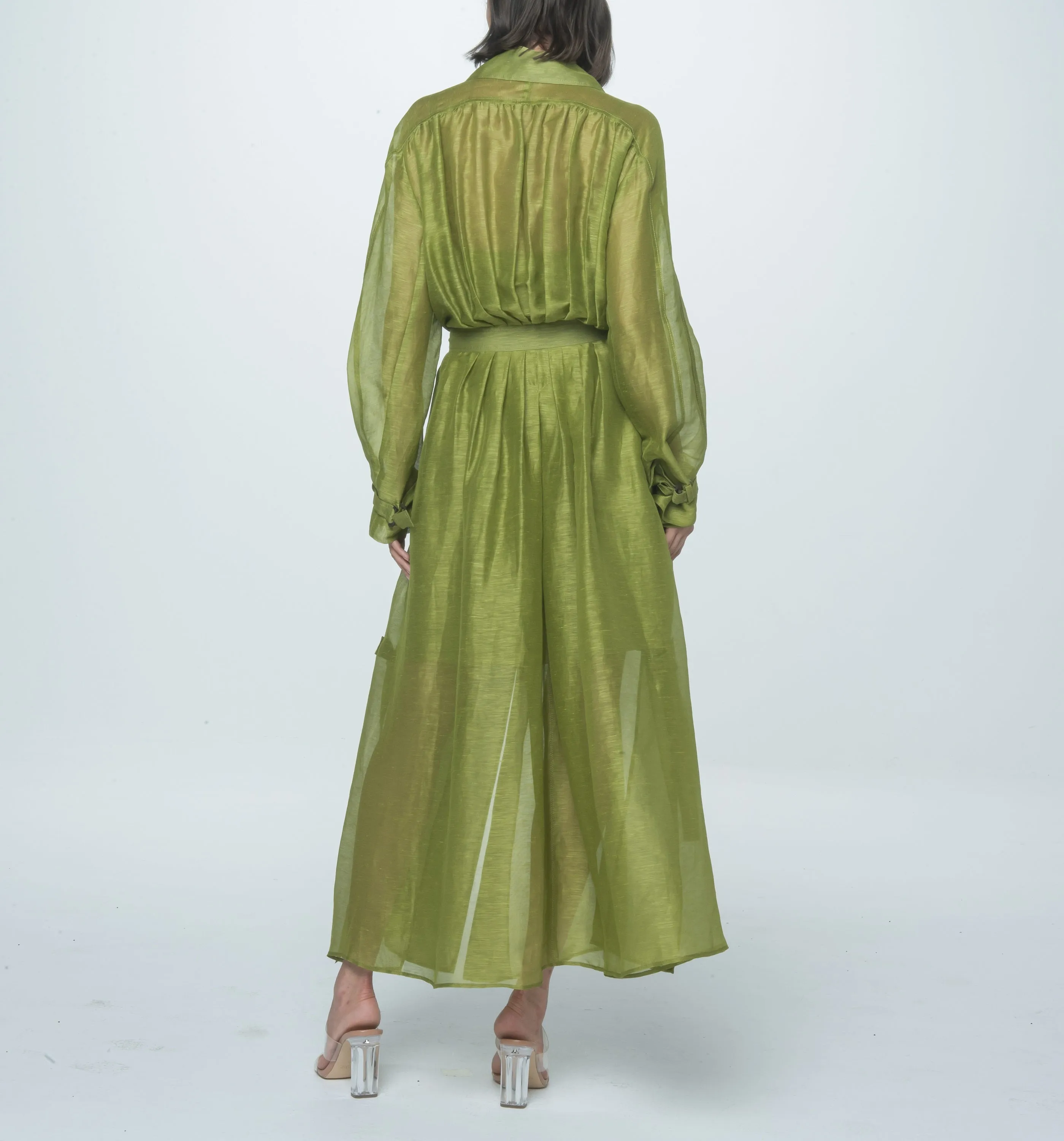 Green Linen Silk Muslin Dress