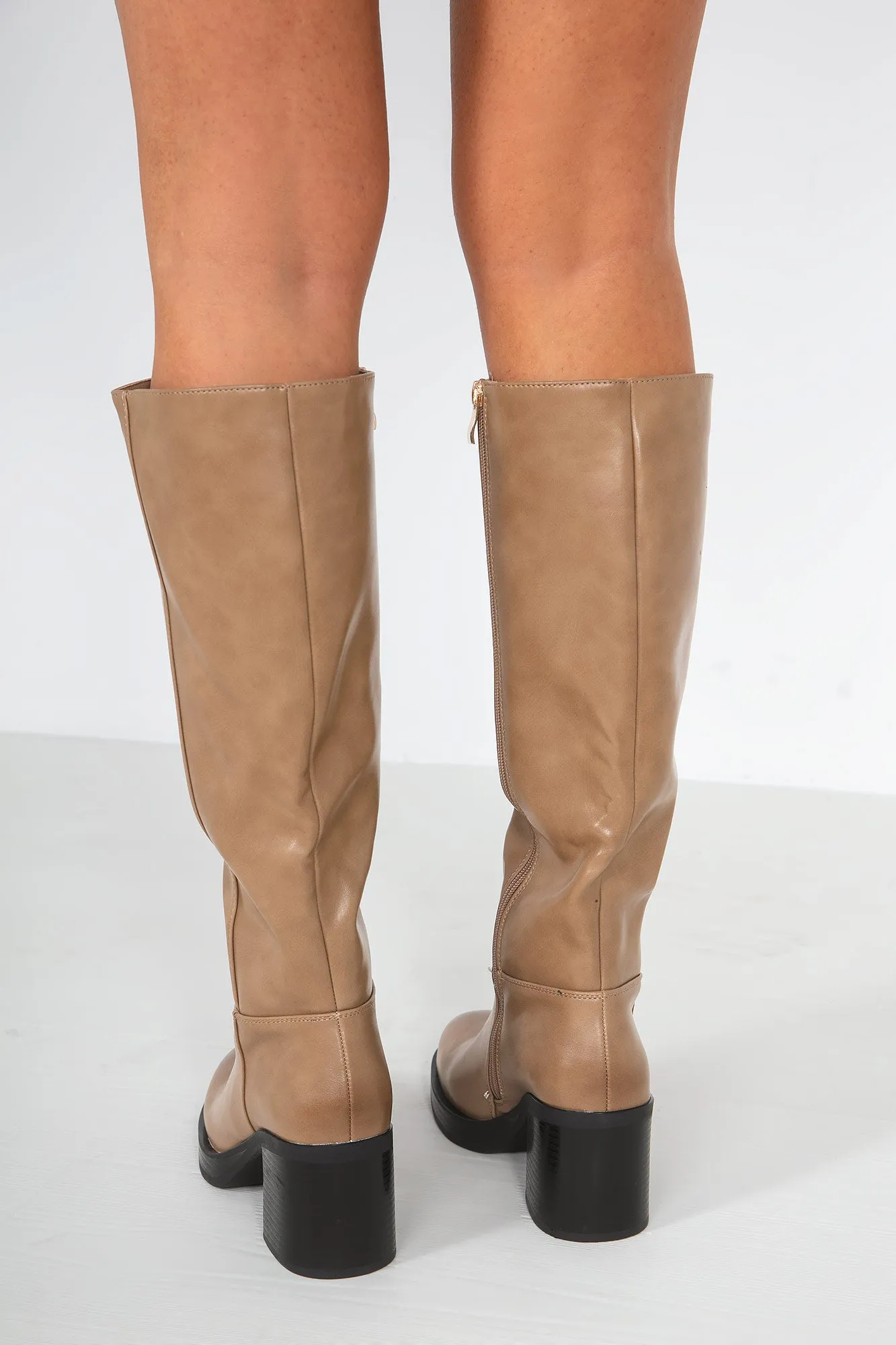 Macie Camel PU Knee High Boots