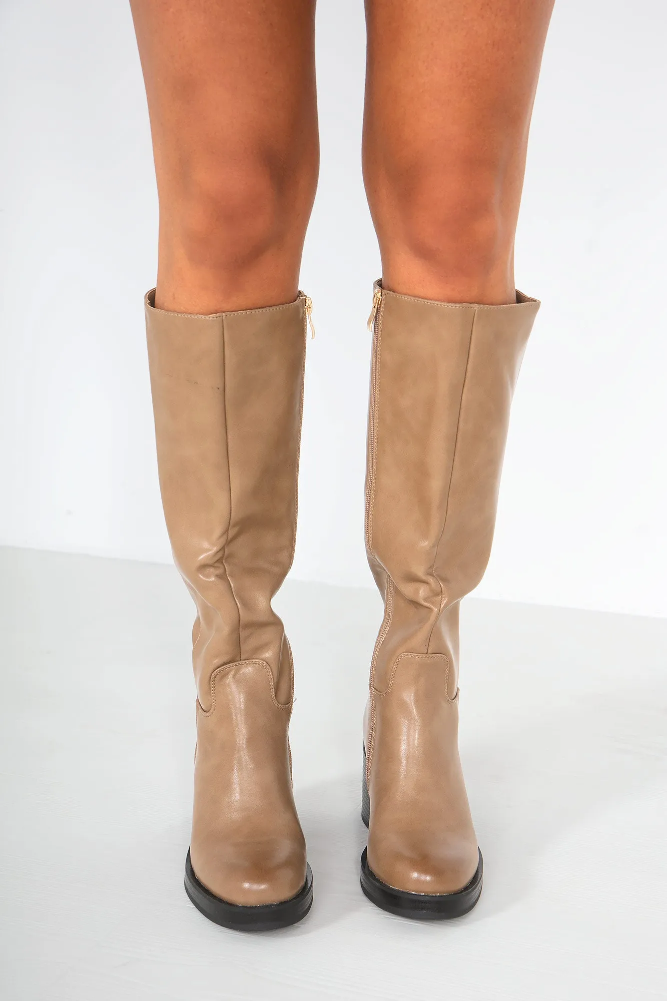Macie Camel PU Knee High Boots