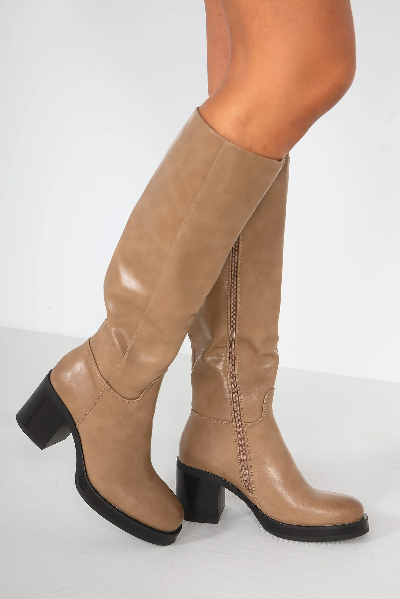 Macie Camel PU Knee High Boots