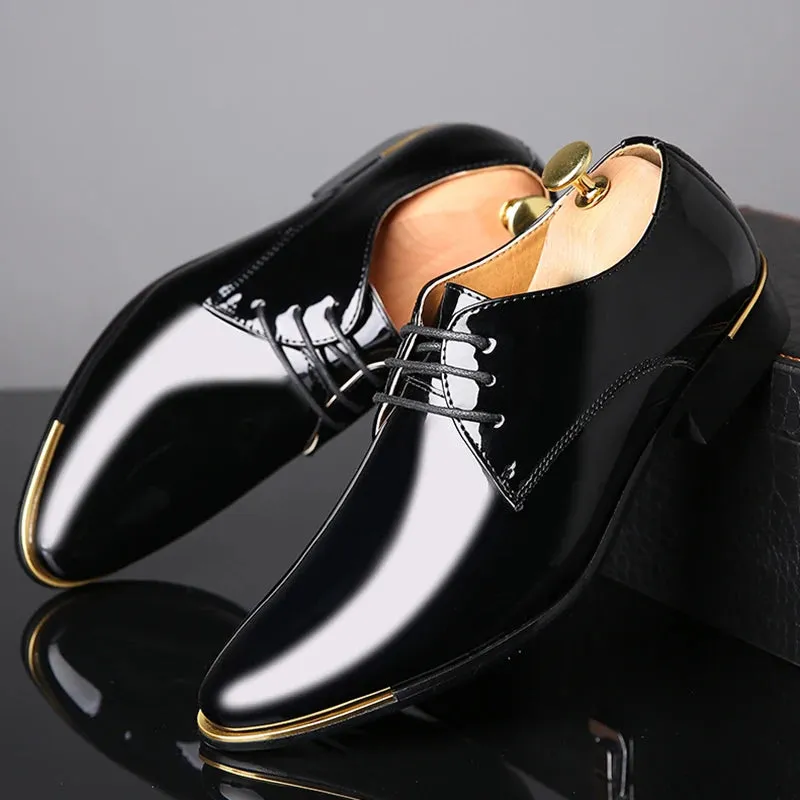 Men's PU Pointed Toe Lace-Up Closure Solid Formal Wedding Shoes