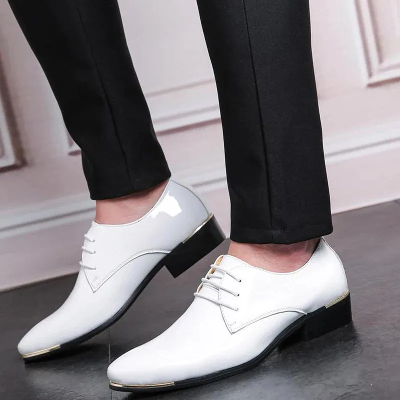 Men's PU Pointed Toe Lace-Up Closure Solid Formal Wedding Shoes
