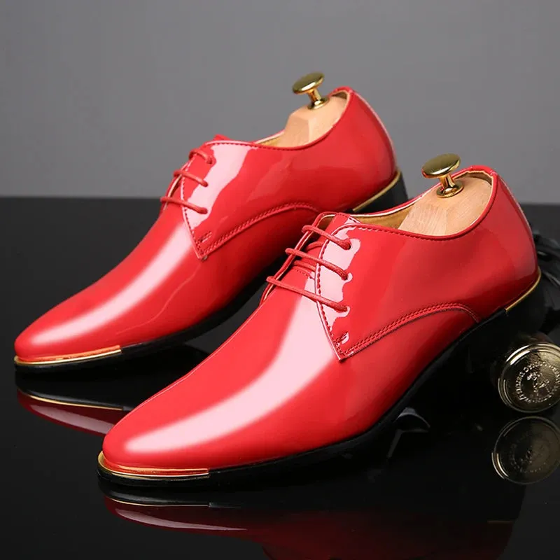 Men's PU Pointed Toe Lace-Up Closure Solid Formal Wedding Shoes