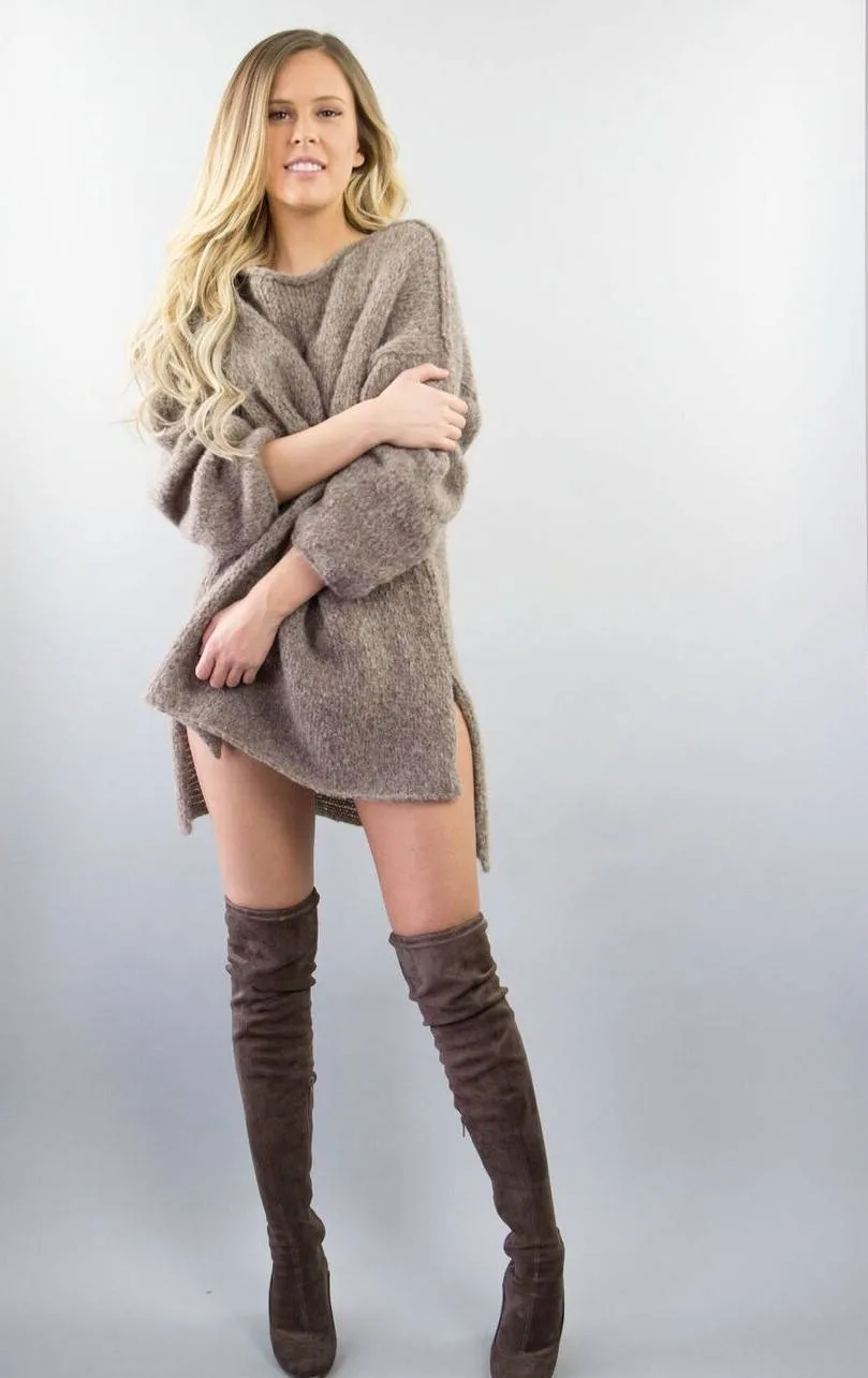 Milky Brown knit women sweater, casual dress.