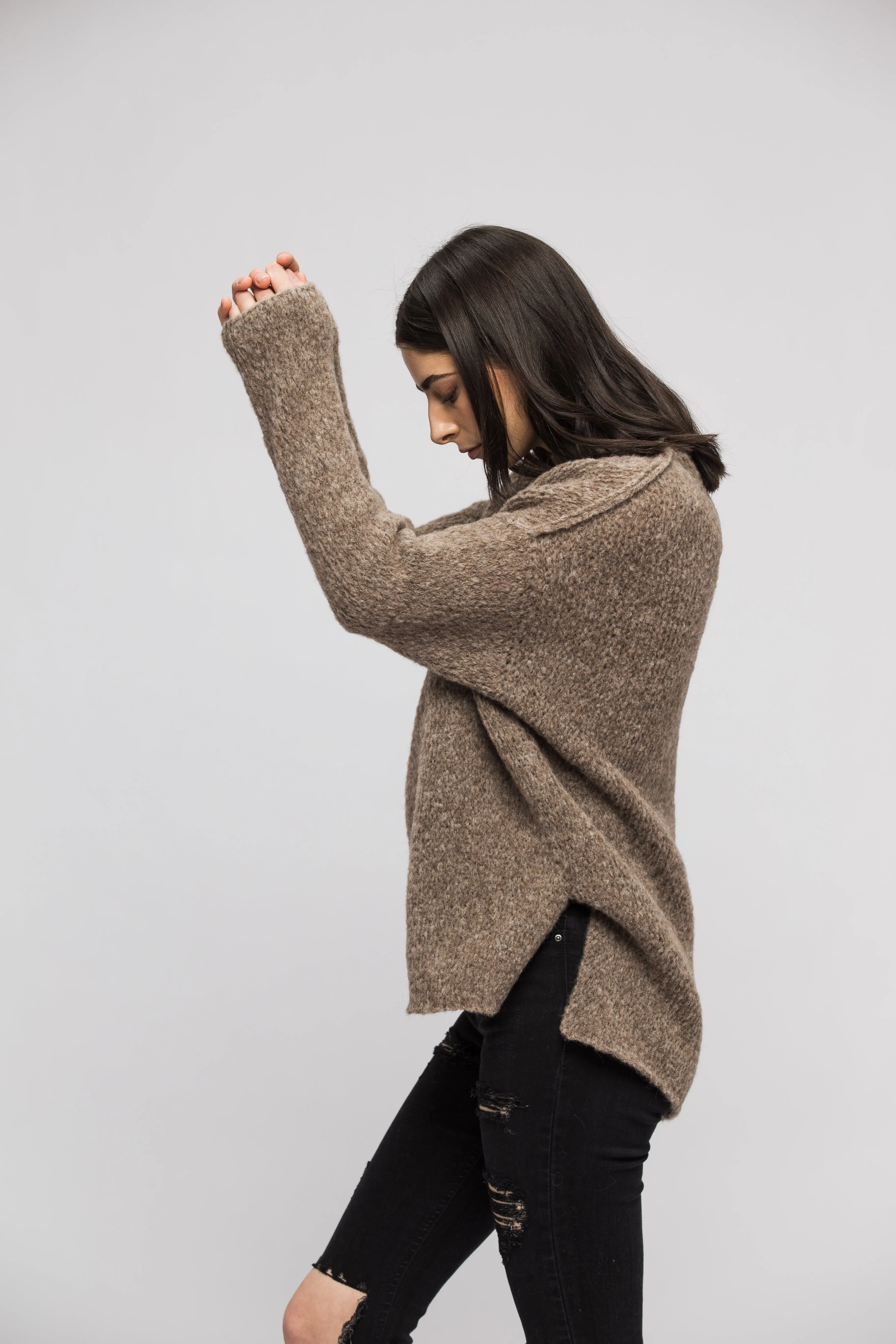 Milky Brown knit women sweater, casual dress.