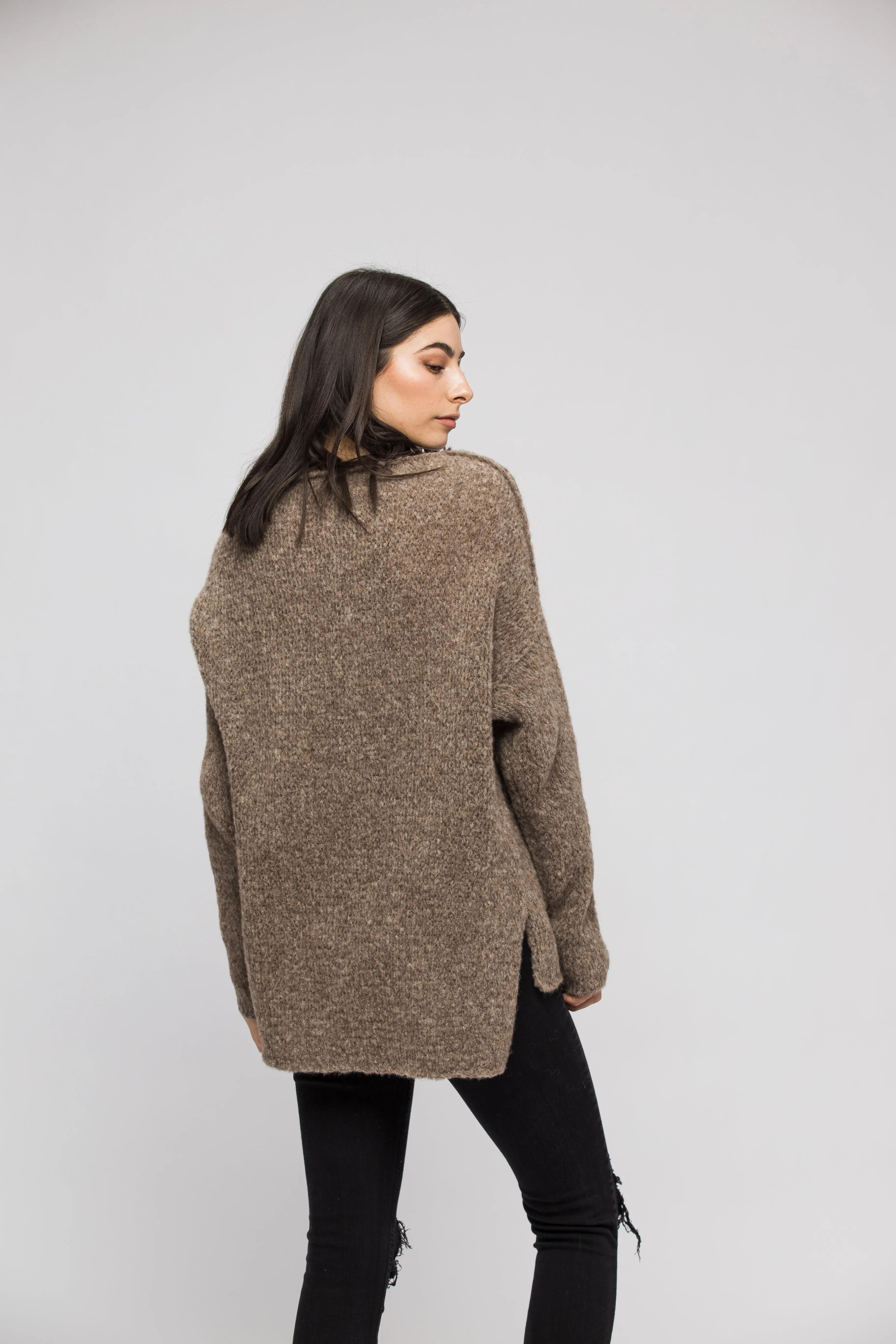 Milky Brown knit women sweater, casual dress.