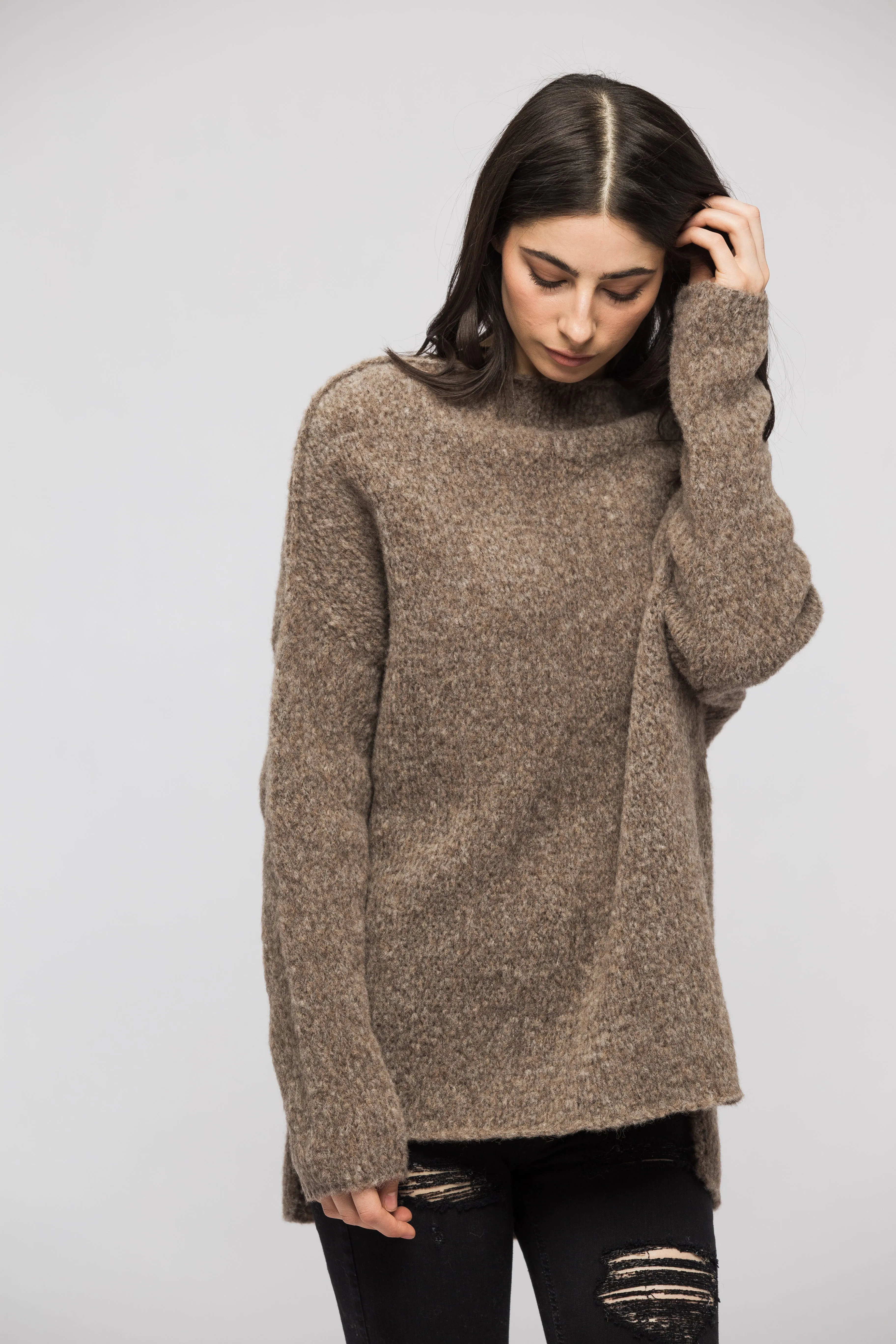 Milky Brown knit women sweater, casual dress.