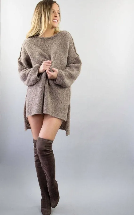 Milky Brown knit women sweater, casual dress.