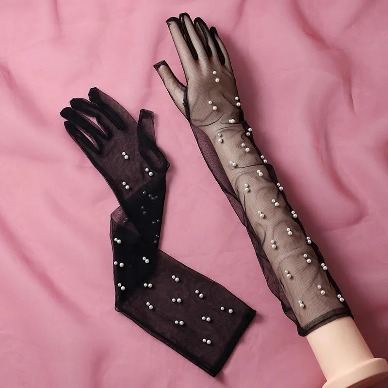New Original Vintage Gloves Hepburn Black Satin Thin Bowknot Stage Banquet Bride Accessories