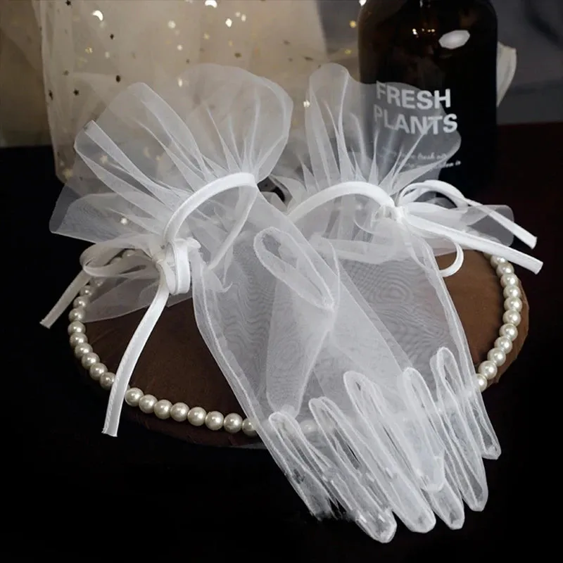 New Original Vintage Gloves Hepburn Black Satin Thin Bowknot Stage Banquet Bride Accessories