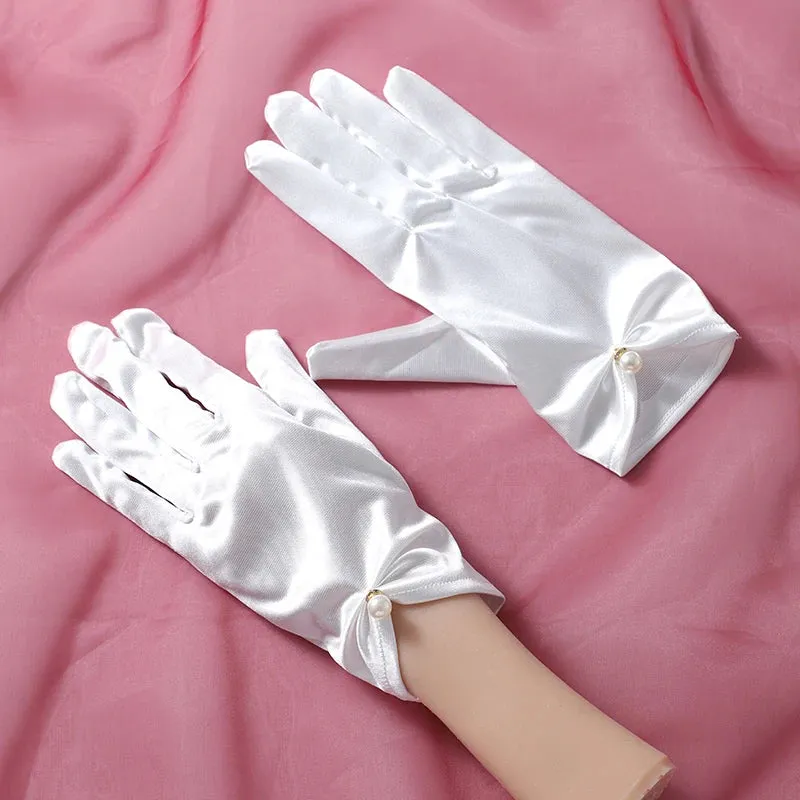 New Original Vintage Gloves Hepburn Black Satin Thin Bowknot Stage Banquet Bride Accessories