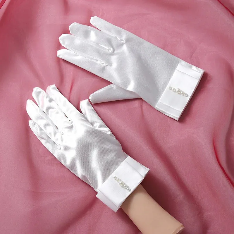 New Original Vintage Gloves Hepburn Black Satin Thin Bowknot Stage Banquet Bride Accessories