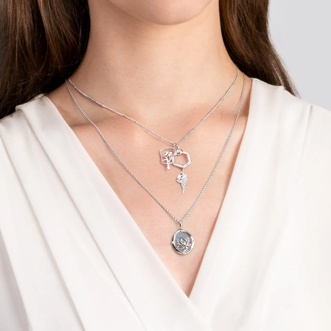 Orchid Hand Fan Charm - Silver