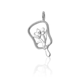 Orchid Hand Fan Charm - Silver
