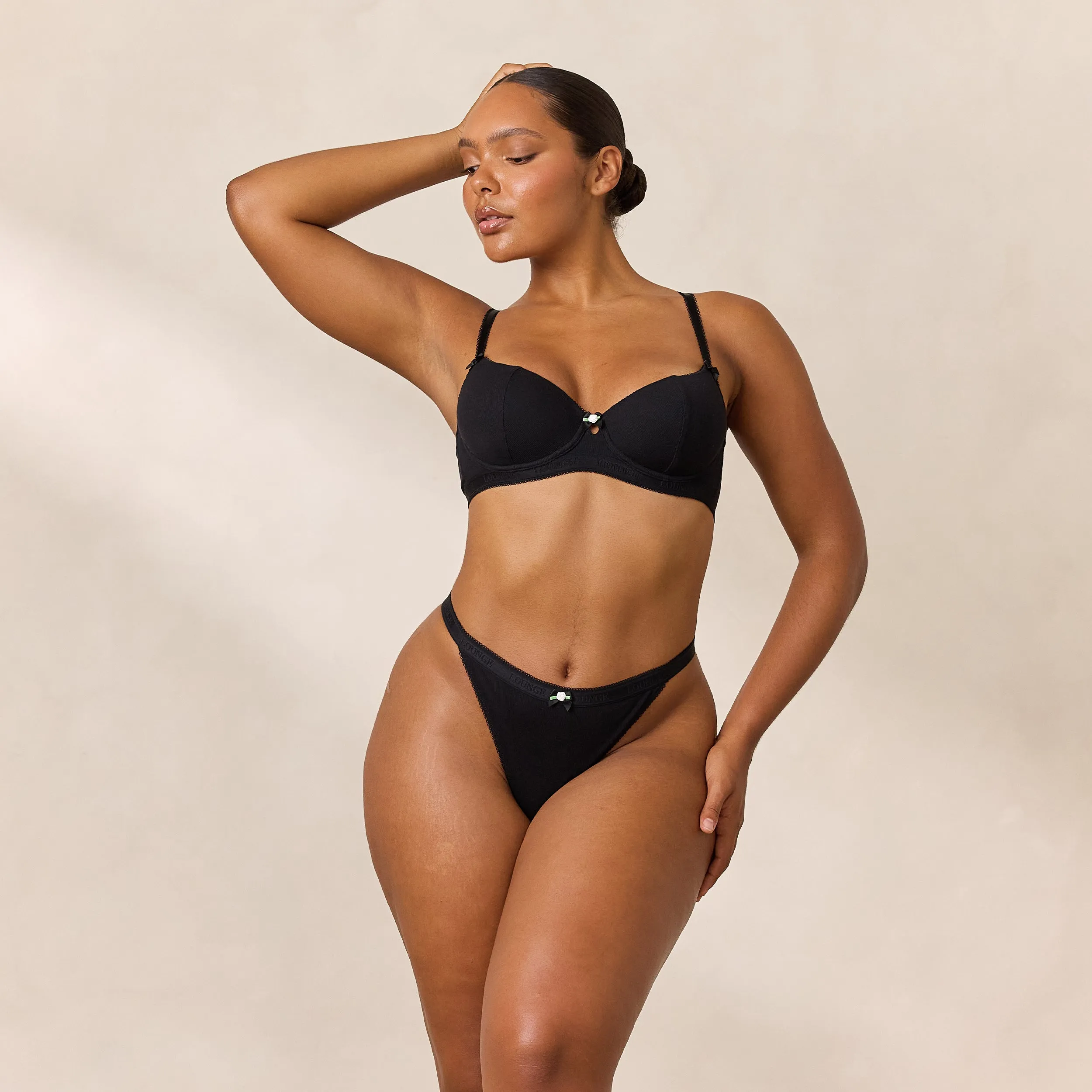 Rosebud Ribbed Balcony Bra - Black