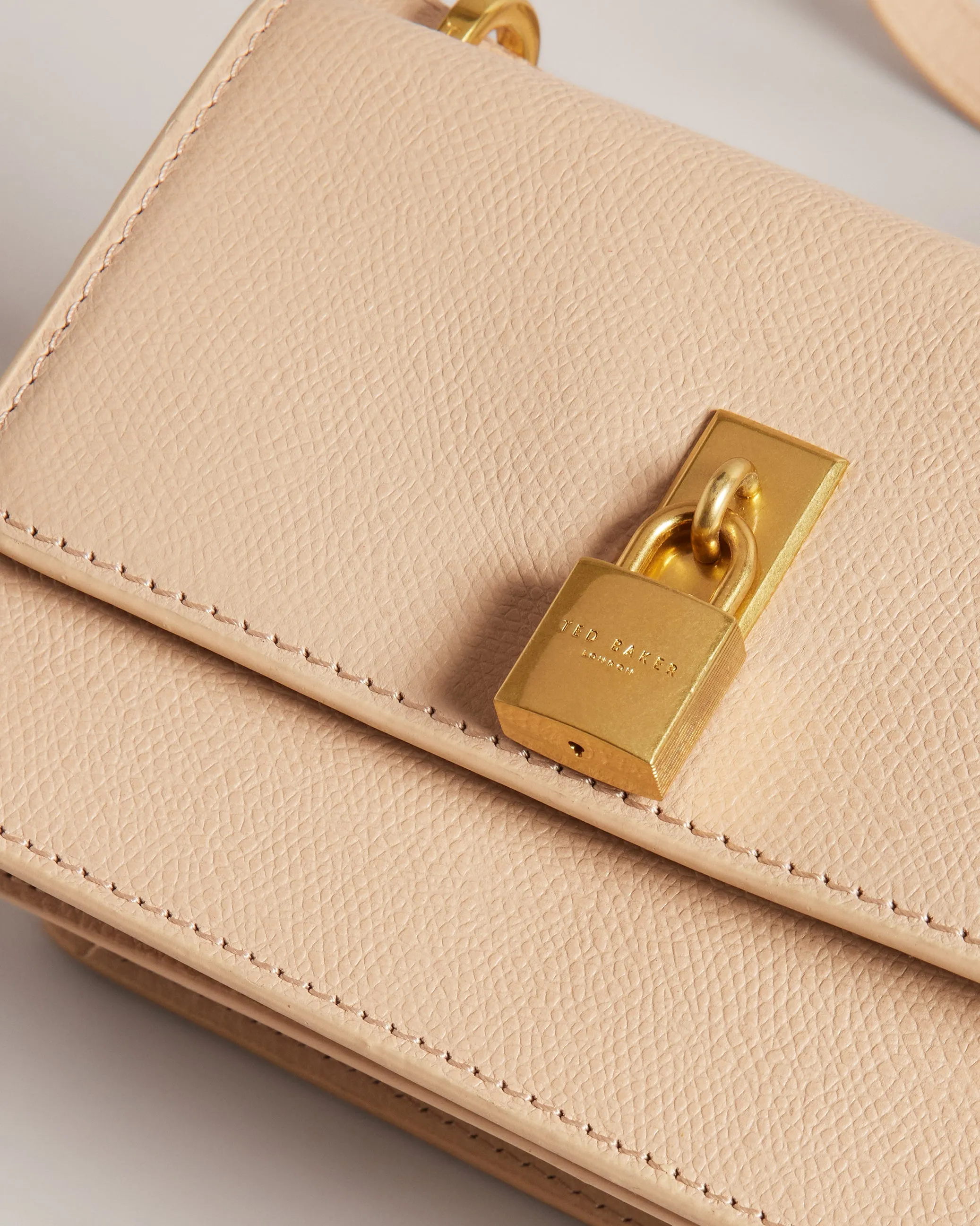 Ssloane Leather Padlock Mini Shoulder Bag Taupe