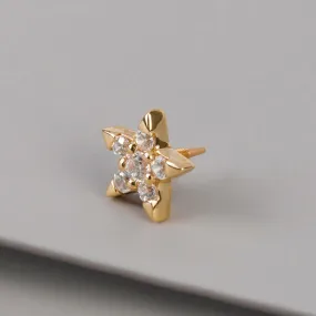 Star Diamante 14K Solid Gold Front Earring Stud