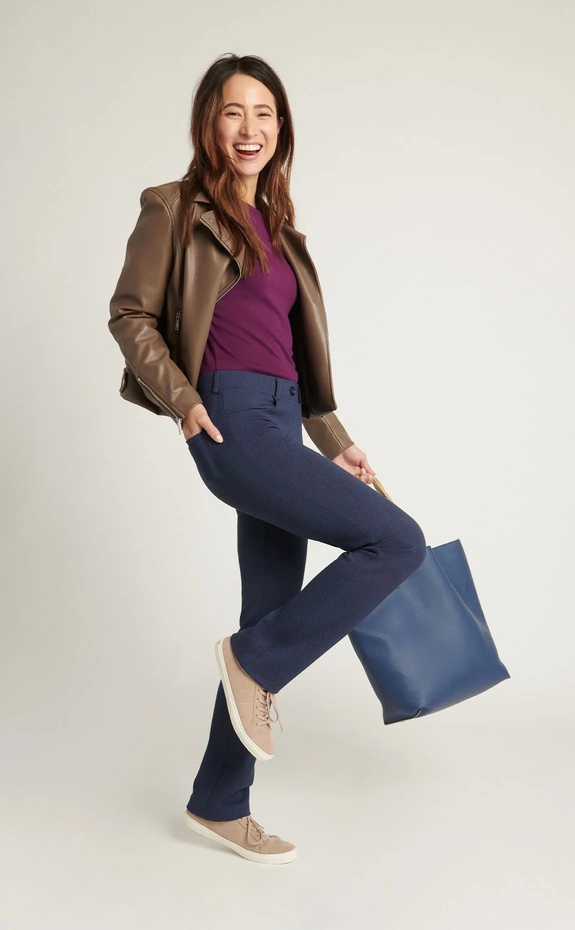 Straight-Leg | 7-Pocket Dress Pant Yoga Pants (Spectrum Dashed Herringbone)