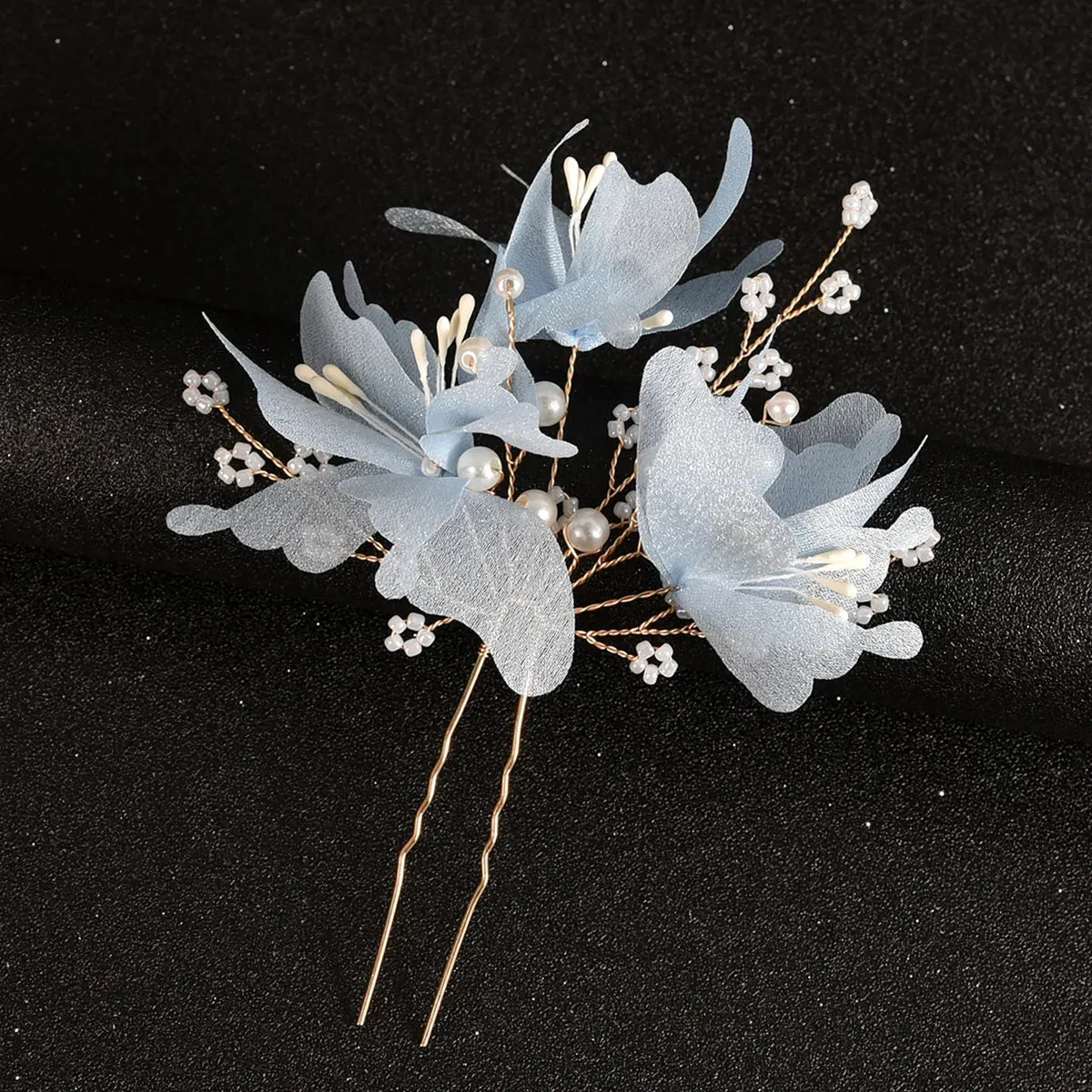 Wedding U Shape Hair Clips Bridal Headpiece Mesh Flower Hairpins Pearl Women Wedding Hair Accessories Bridal Headdress Jewelry