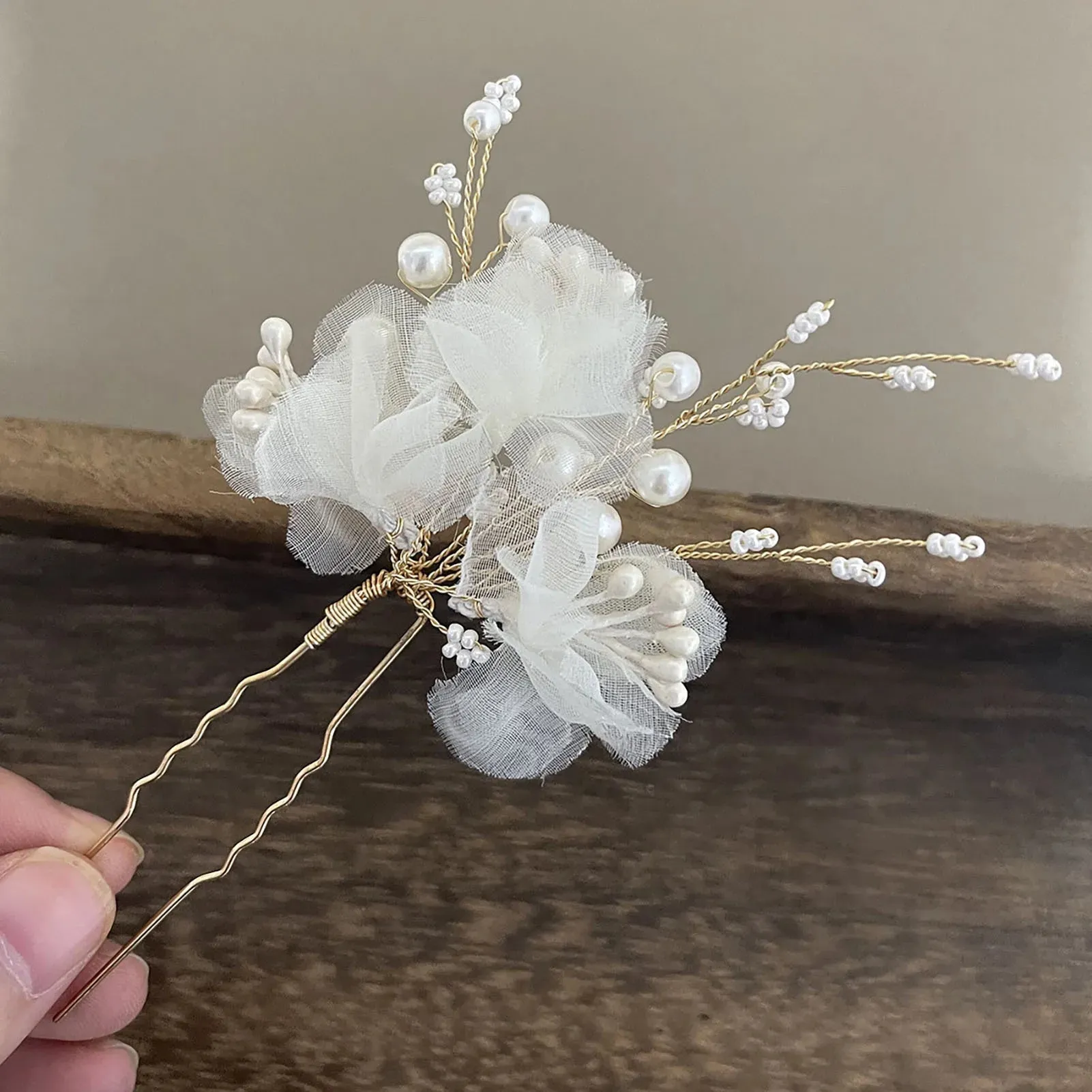 Wedding U Shape Hair Clips Bridal Headpiece Mesh Flower Hairpins Pearl Women Wedding Hair Accessories Bridal Headdress Jewelry