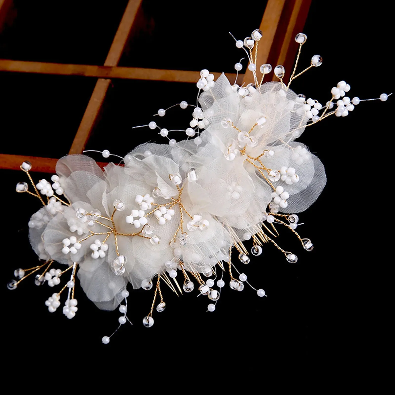 Wedding U Shape Hair Clips Bridal Headpiece Mesh Flower Hairpins Pearl Women Wedding Hair Accessories Bridal Headdress Jewelry