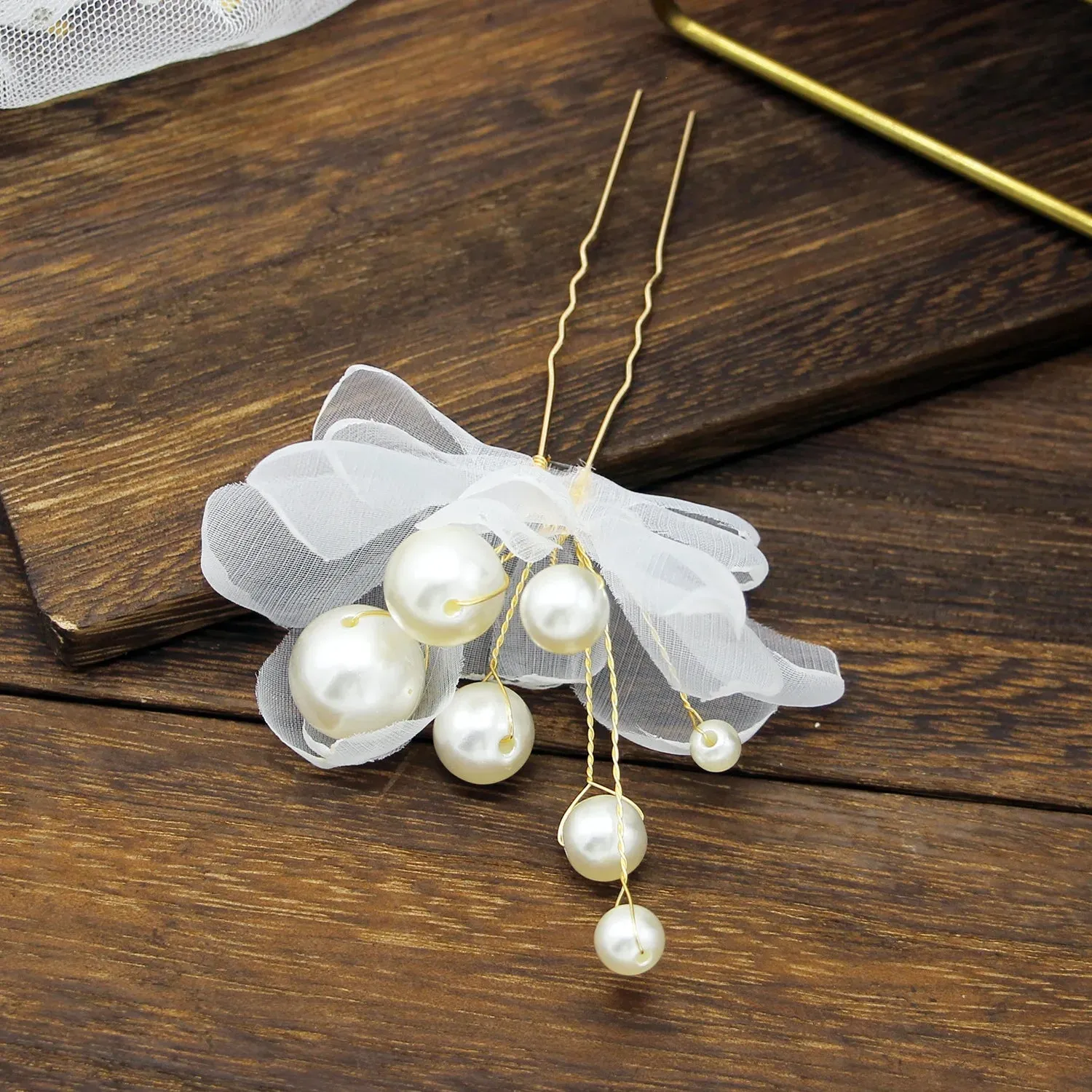 Wedding U Shape Hair Clips Bridal Headpiece Mesh Flower Hairpins Pearl Women Wedding Hair Accessories Bridal Headdress Jewelry