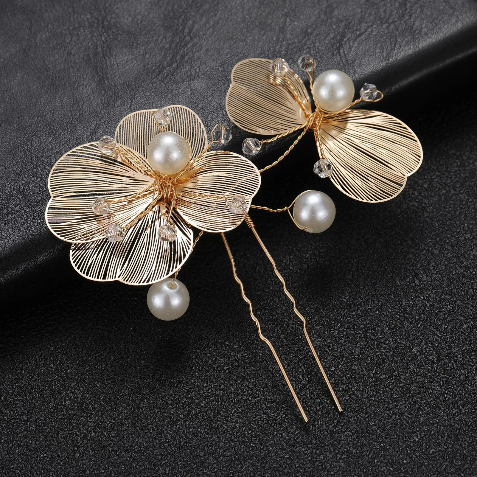 Wedding U Shape Hair Clips Bridal Headpiece Mesh Flower Hairpins Pearl Women Wedding Hair Accessories Bridal Headdress Jewelry