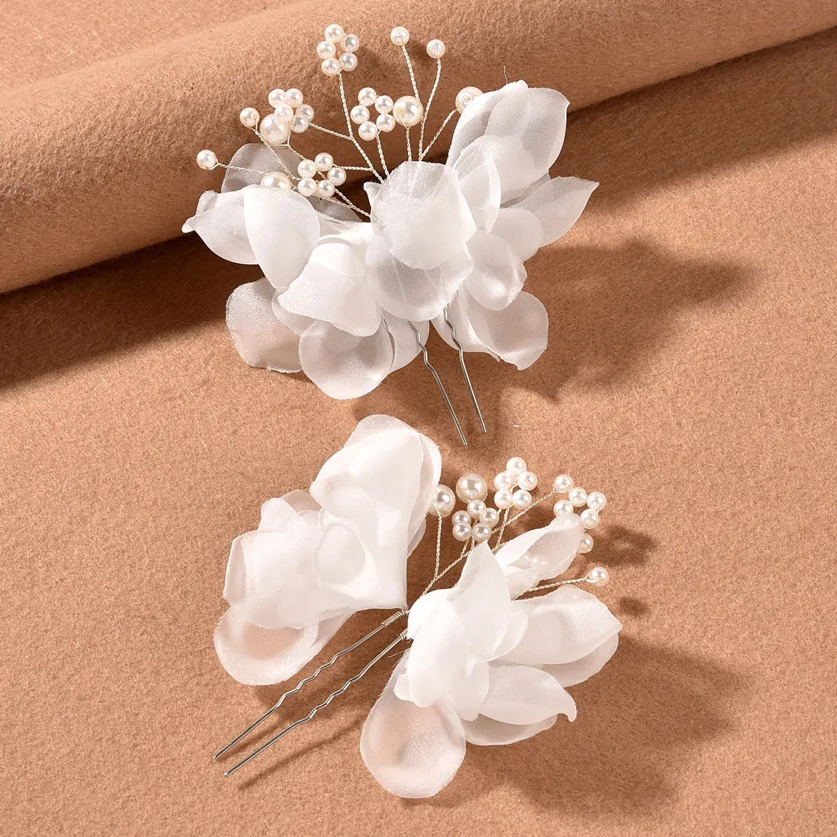 Wedding U Shape Hair Clips Bridal Headpiece Mesh Flower Hairpins Pearl Women Wedding Hair Accessories Bridal Headdress Jewelry