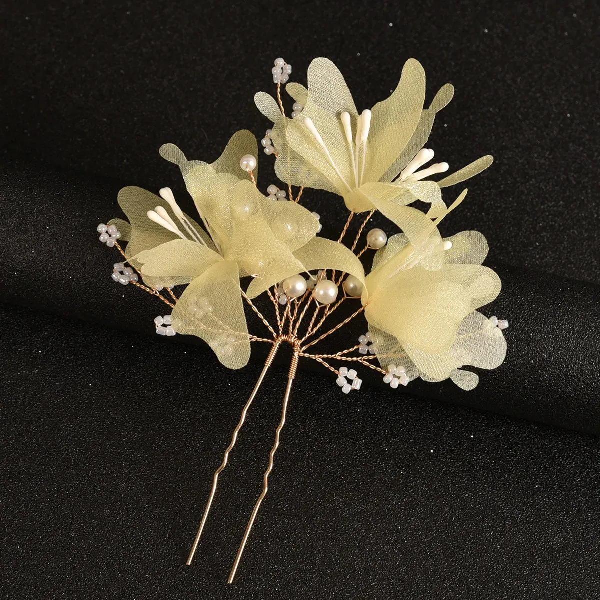 Wedding U Shape Hair Clips Bridal Headpiece Mesh Flower Hairpins Pearl Women Wedding Hair Accessories Bridal Headdress Jewelry