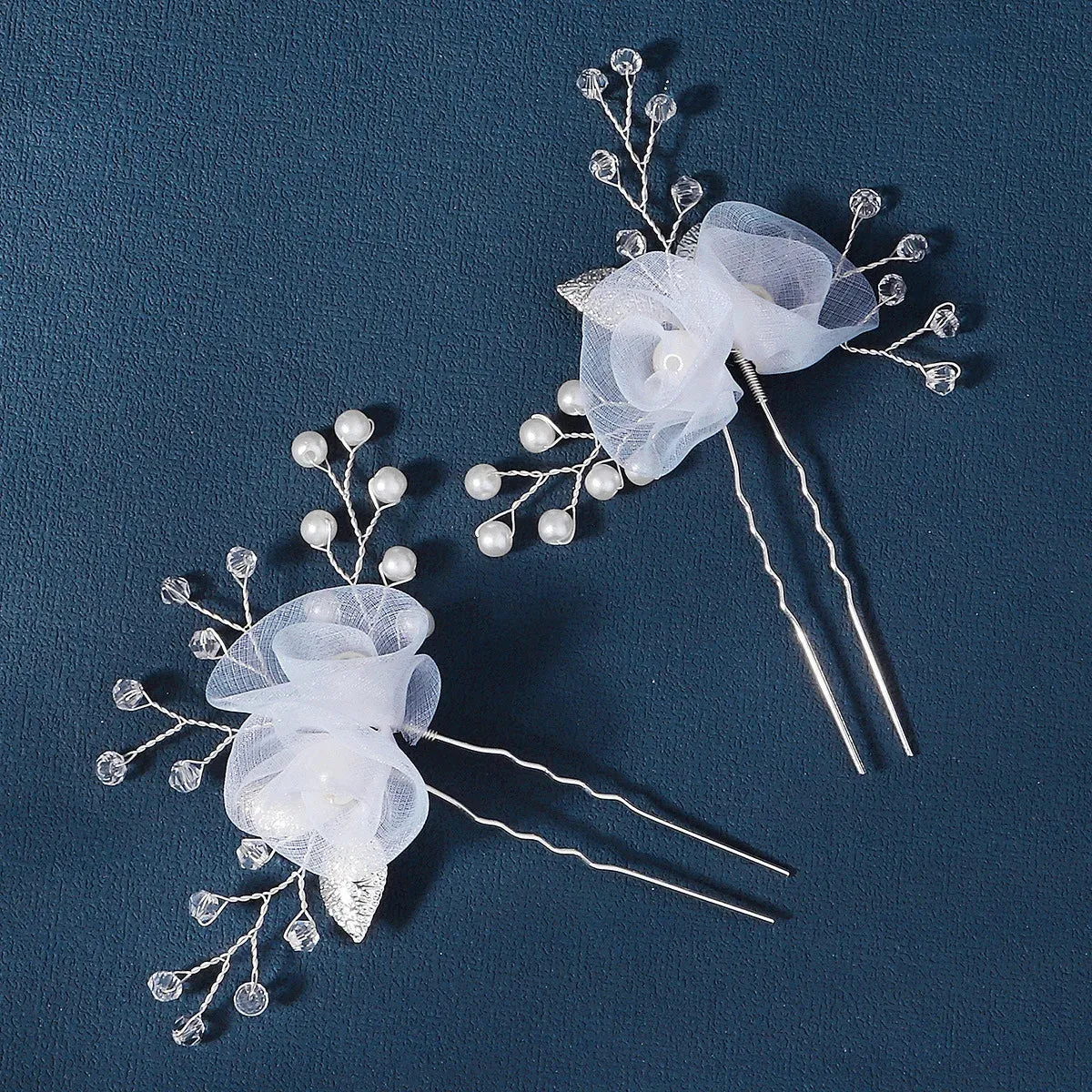 Wedding U Shape Hair Clips Bridal Headpiece Mesh Flower Hairpins Pearl Women Wedding Hair Accessories Bridal Headdress Jewelry