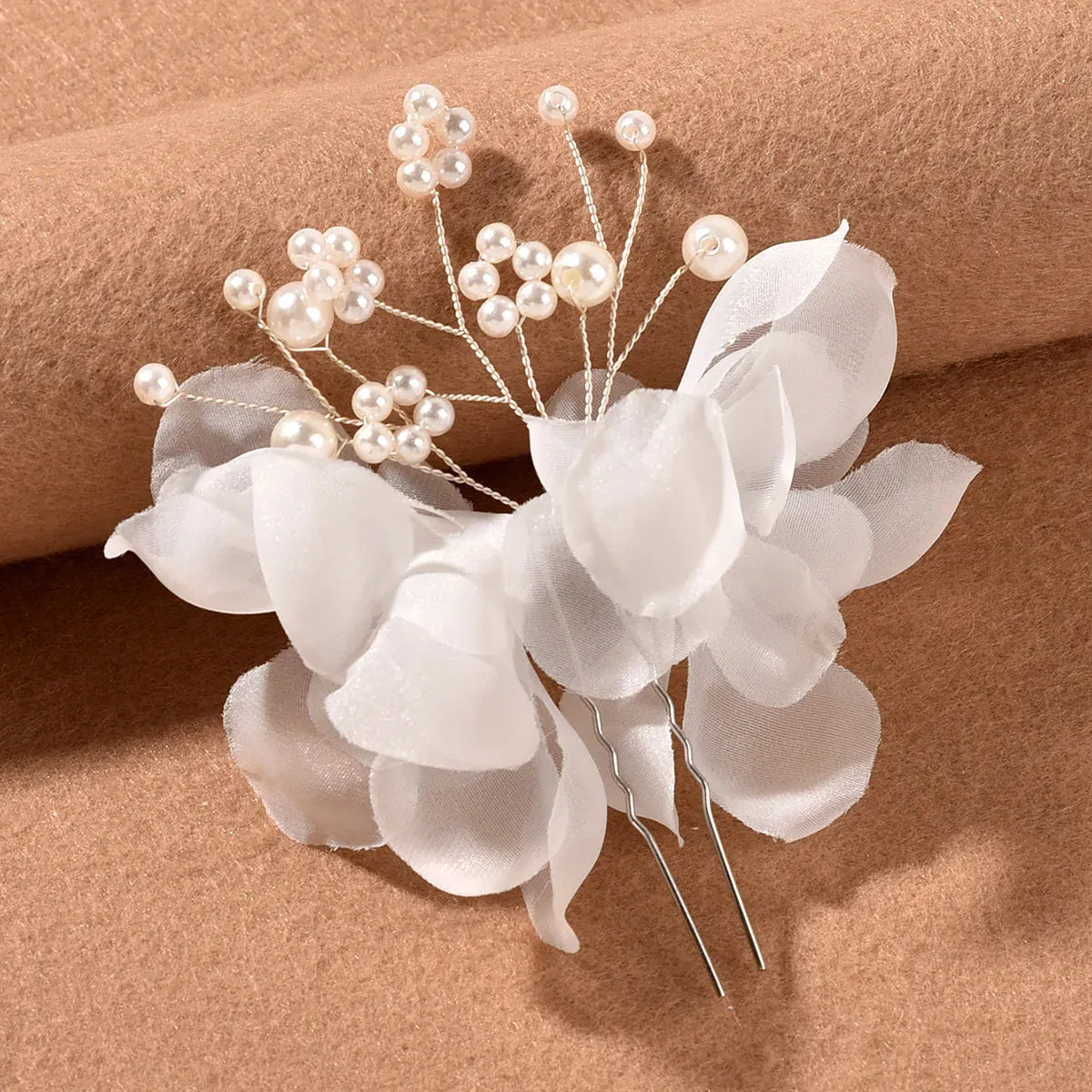 Wedding U Shape Hair Clips Bridal Headpiece Mesh Flower Hairpins Pearl Women Wedding Hair Accessories Bridal Headdress Jewelry