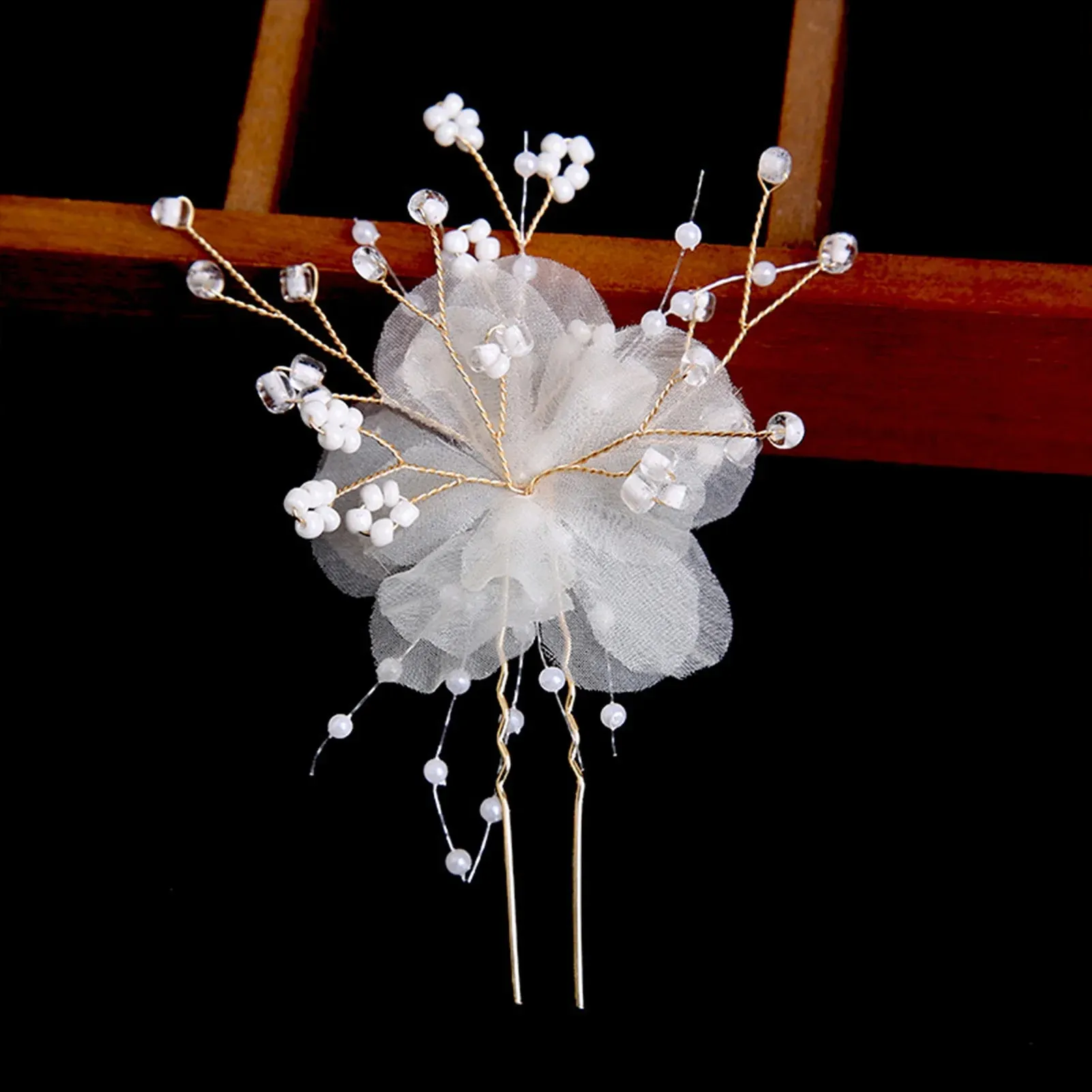 Wedding U Shape Hair Clips Bridal Headpiece Mesh Flower Hairpins Pearl Women Wedding Hair Accessories Bridal Headdress Jewelry